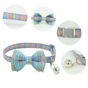 PAWS ASIA Manufacturers Soft Cotton Fancy Tartan Cat Dog Collar Leash Set With Bow Flower