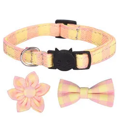 PAWS ASIA Manufacturers Soft Cotton Fancy Tartan Cat Dog Collar Leash Set With Bow Flower