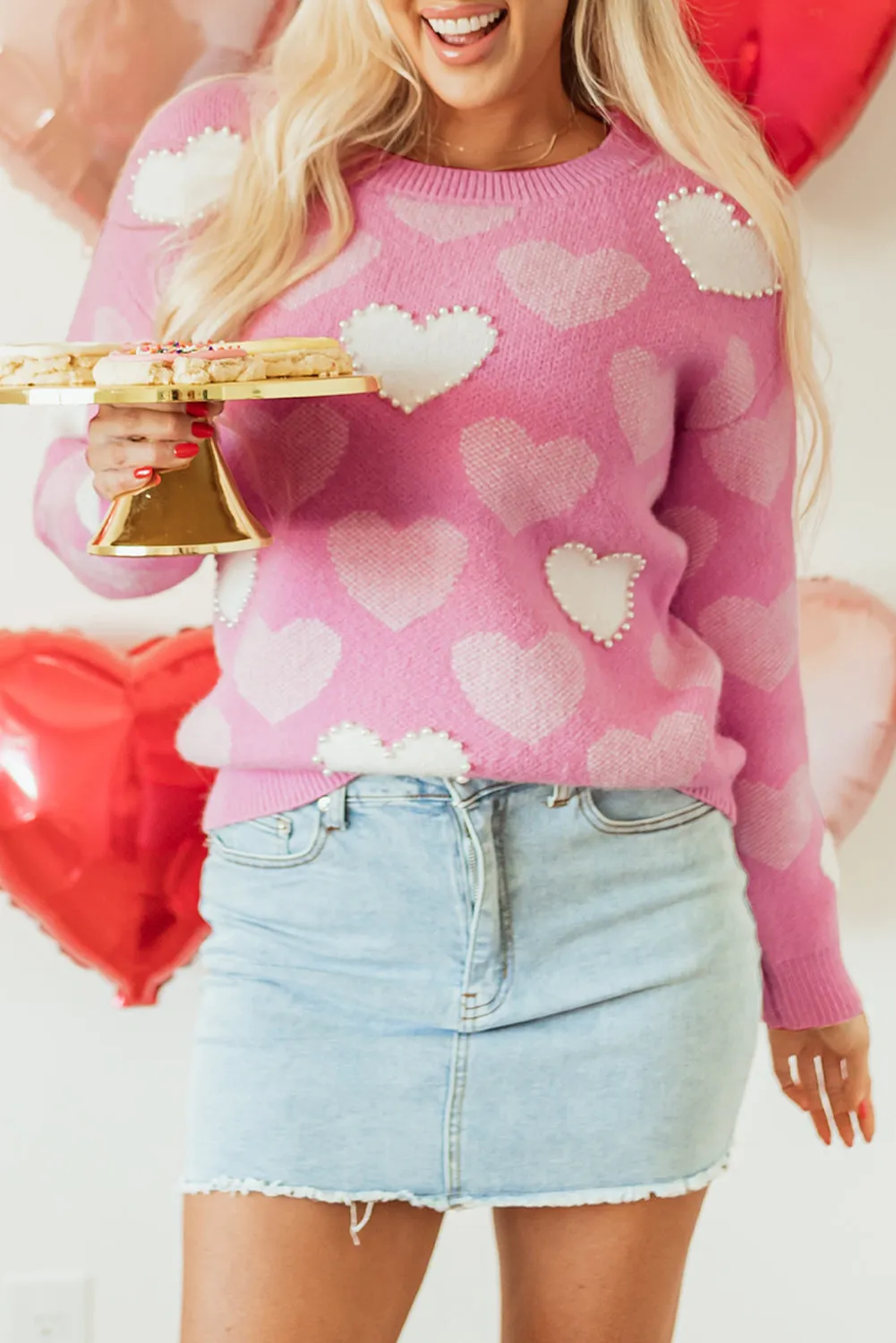 Pearled Heart Valentines Sweater