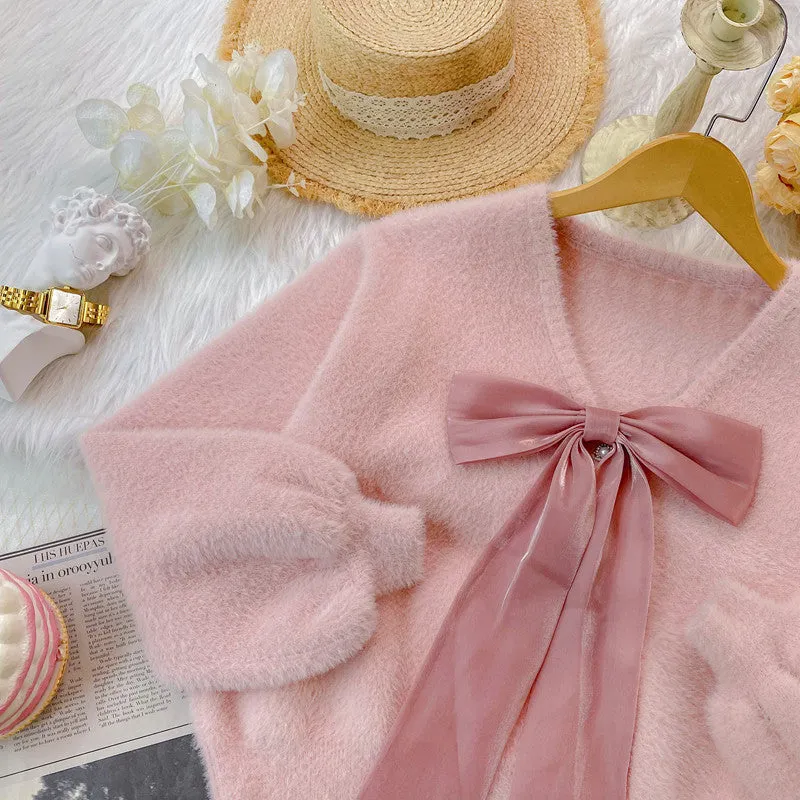 Pink Bow Short Knit Sweater PL52775