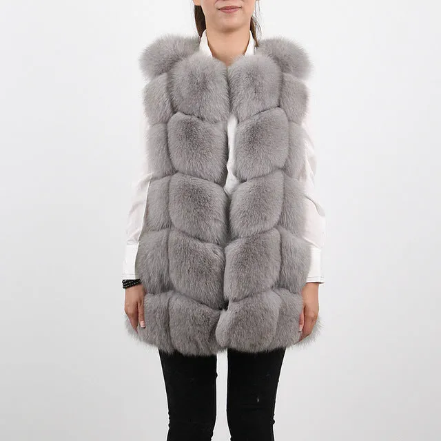 Pink Java QC8046 BIG SALE FREE SHIPPING  hot new  natural fox fur long vest  real fox fur gilet winter high quality women fox