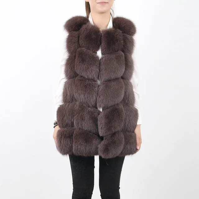 Pink Java QC8046 BIG SALE FREE SHIPPING  hot new  natural fox fur long vest  real fox fur gilet winter high quality women fox