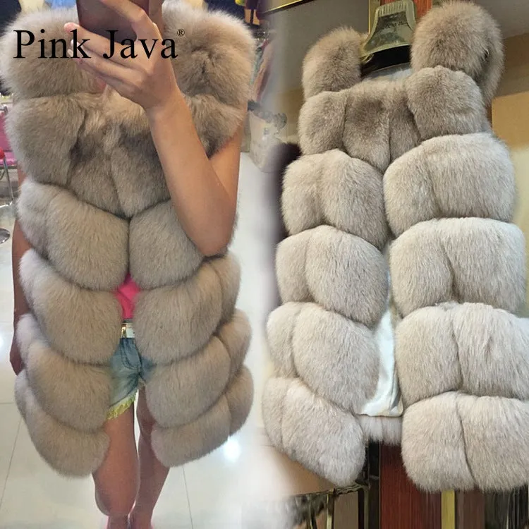 Pink Java QC8046 BIG SALE FREE SHIPPING  hot new  natural fox fur long vest  real fox fur gilet winter high quality women fox