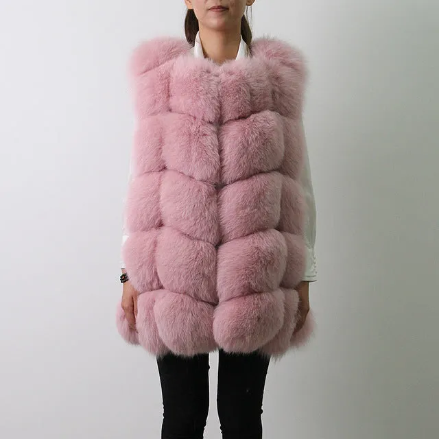 Pink Java QC8046 BIG SALE FREE SHIPPING  hot new  natural fox fur long vest  real fox fur gilet winter high quality women fox