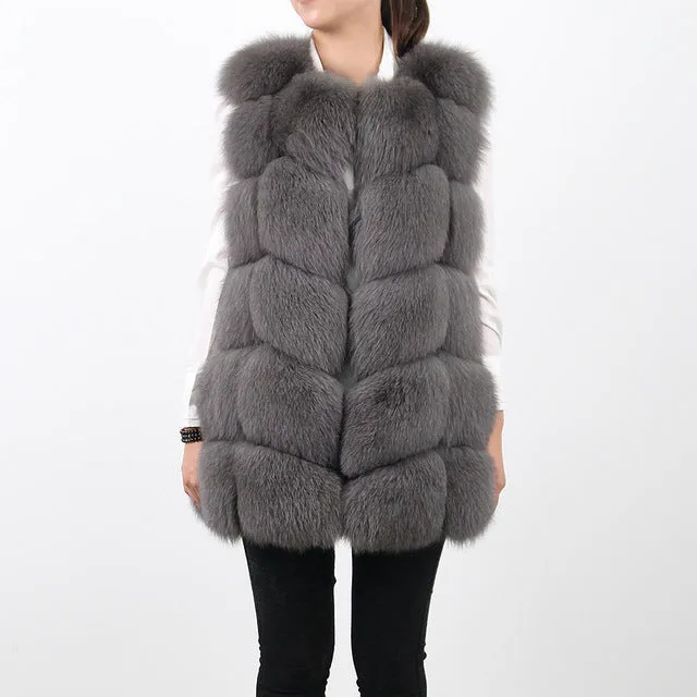 Pink Java QC8046 BIG SALE FREE SHIPPING  hot new  natural fox fur long vest  real fox fur gilet winter high quality women fox