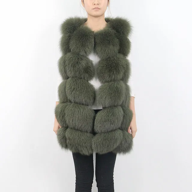 Pink Java QC8046 BIG SALE FREE SHIPPING  hot new  natural fox fur long vest  real fox fur gilet winter high quality women fox