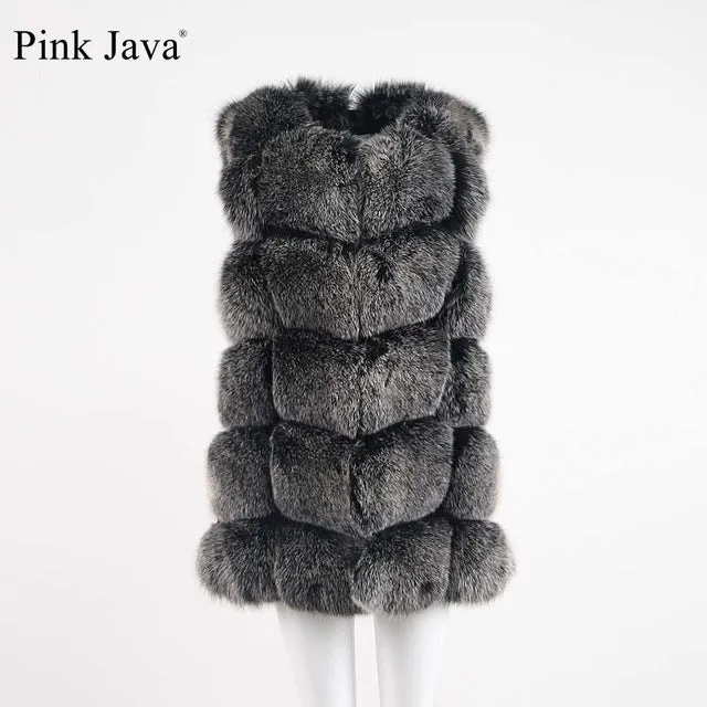 Pink Java QC8046 BIG SALE FREE SHIPPING  hot new  natural fox fur long vest  real fox fur gilet winter high quality women fox