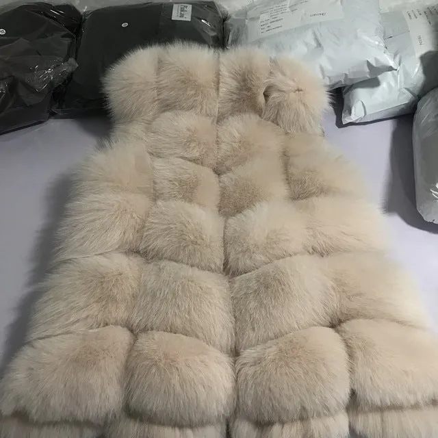 Pink Java QC8046 BIG SALE FREE SHIPPING  hot new  natural fox fur long vest  real fox fur gilet winter high quality women fox