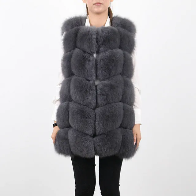 Pink Java QC8046 BIG SALE FREE SHIPPING  hot new  natural fox fur long vest  real fox fur gilet winter high quality women fox