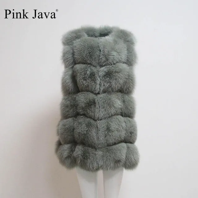 Pink Java QC8046 BIG SALE FREE SHIPPING  hot new  natural fox fur long vest  real fox fur gilet winter high quality women fox