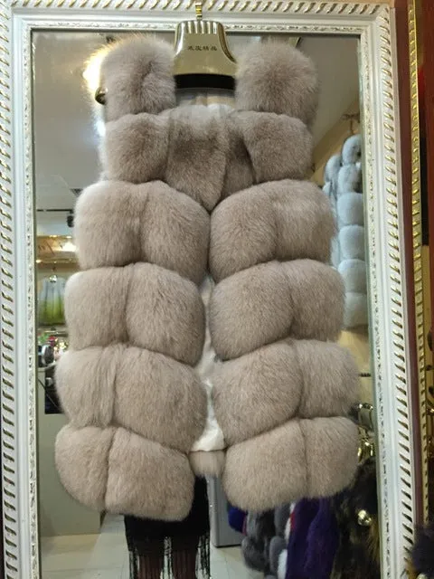 Pink Java QC8046 BIG SALE FREE SHIPPING  hot new  natural fox fur long vest  real fox fur gilet winter high quality women fox