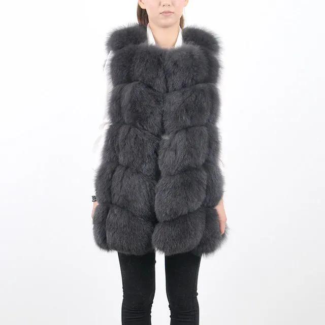 Pink Java QC8046 BIG SALE FREE SHIPPING  hot new  natural fox fur long vest  real fox fur gilet winter high quality women fox