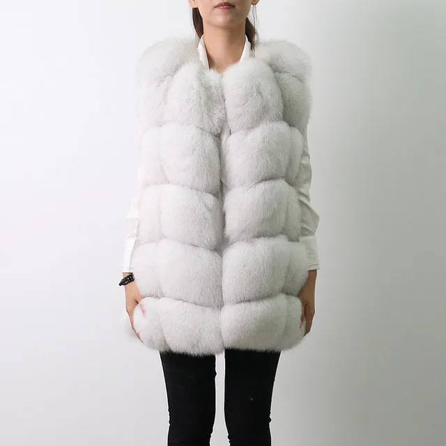 Pink Java QC8046 BIG SALE FREE SHIPPING  hot new  natural fox fur long vest  real fox fur gilet winter high quality women fox