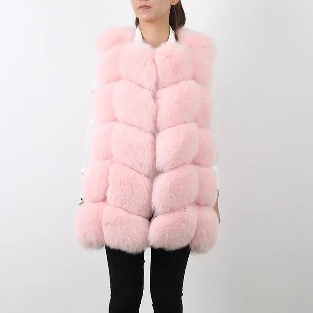 Pink Java QC8046 BIG SALE FREE SHIPPING  hot new  natural fox fur long vest  real fox fur gilet winter high quality women fox