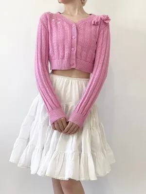 Pink Pointelle Heart Cropped Cardigan (XS)