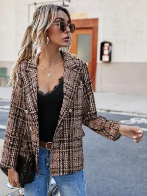 Plaid Lapel Collar Blazer