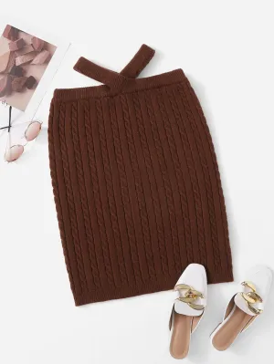 Plain Cut Out High Waist Short Women Sweater Skirt