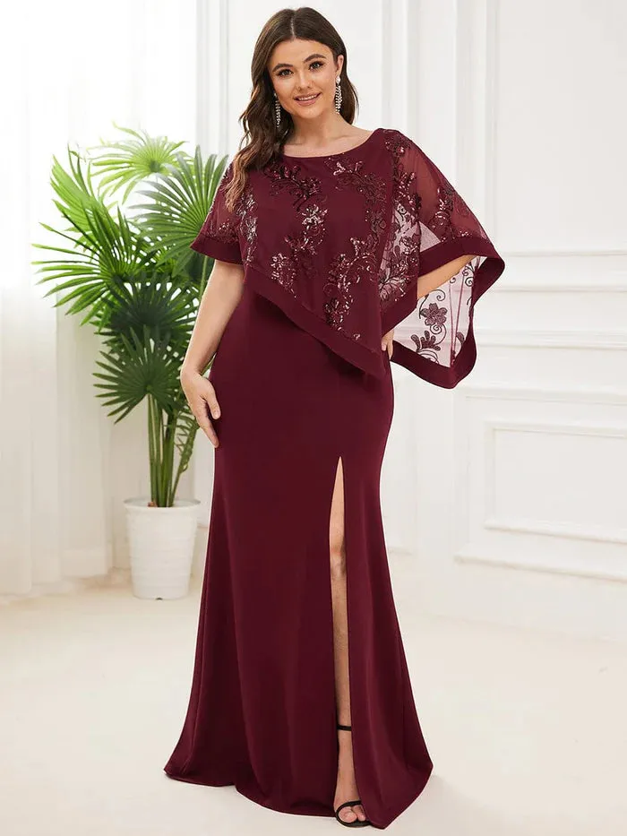 Plus Size Lace Sequin Shirt Floor-Length Mother Dress