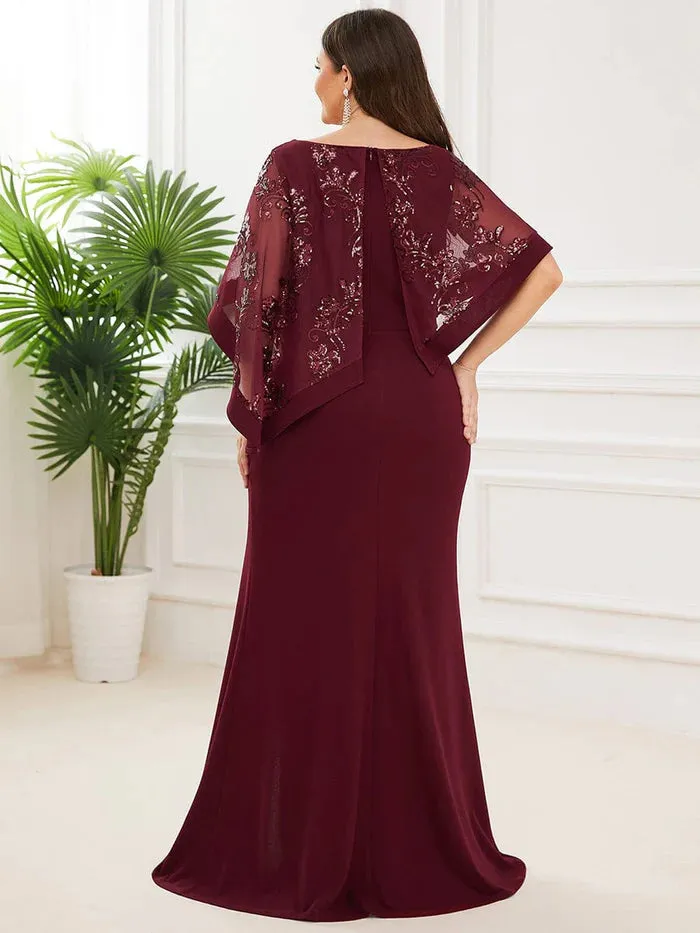 Plus Size Lace Sequin Shirt Floor-Length Mother Dress