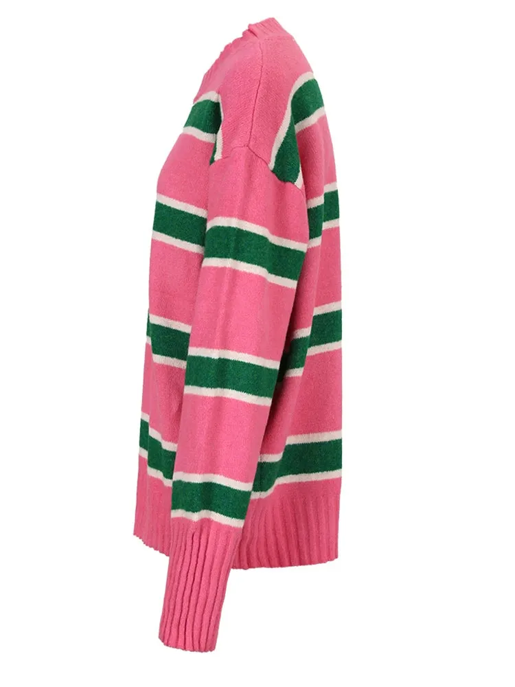 Pre Order:  Pink Striped Big Knitted Sweater