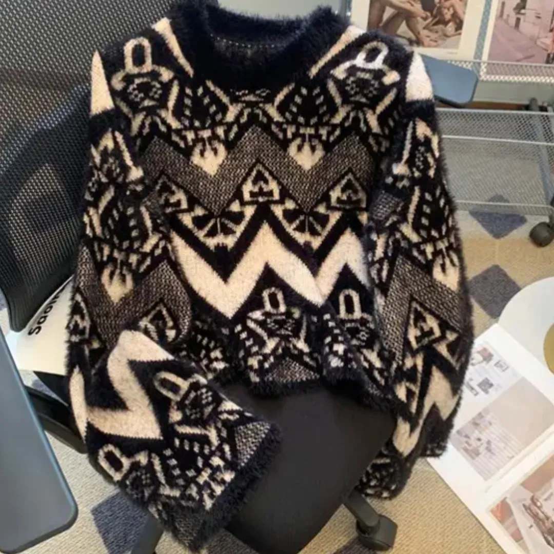 Pre Order:  Vintage Jacquard Loose Knit Sweater