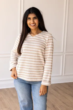 Pretty Idea Tan Stripe Pullover Sweater