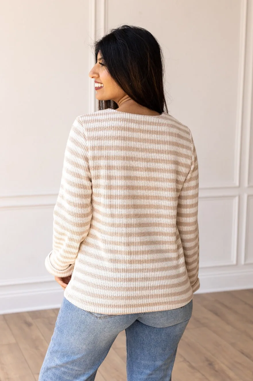 Pretty Idea Tan Stripe Pullover Sweater