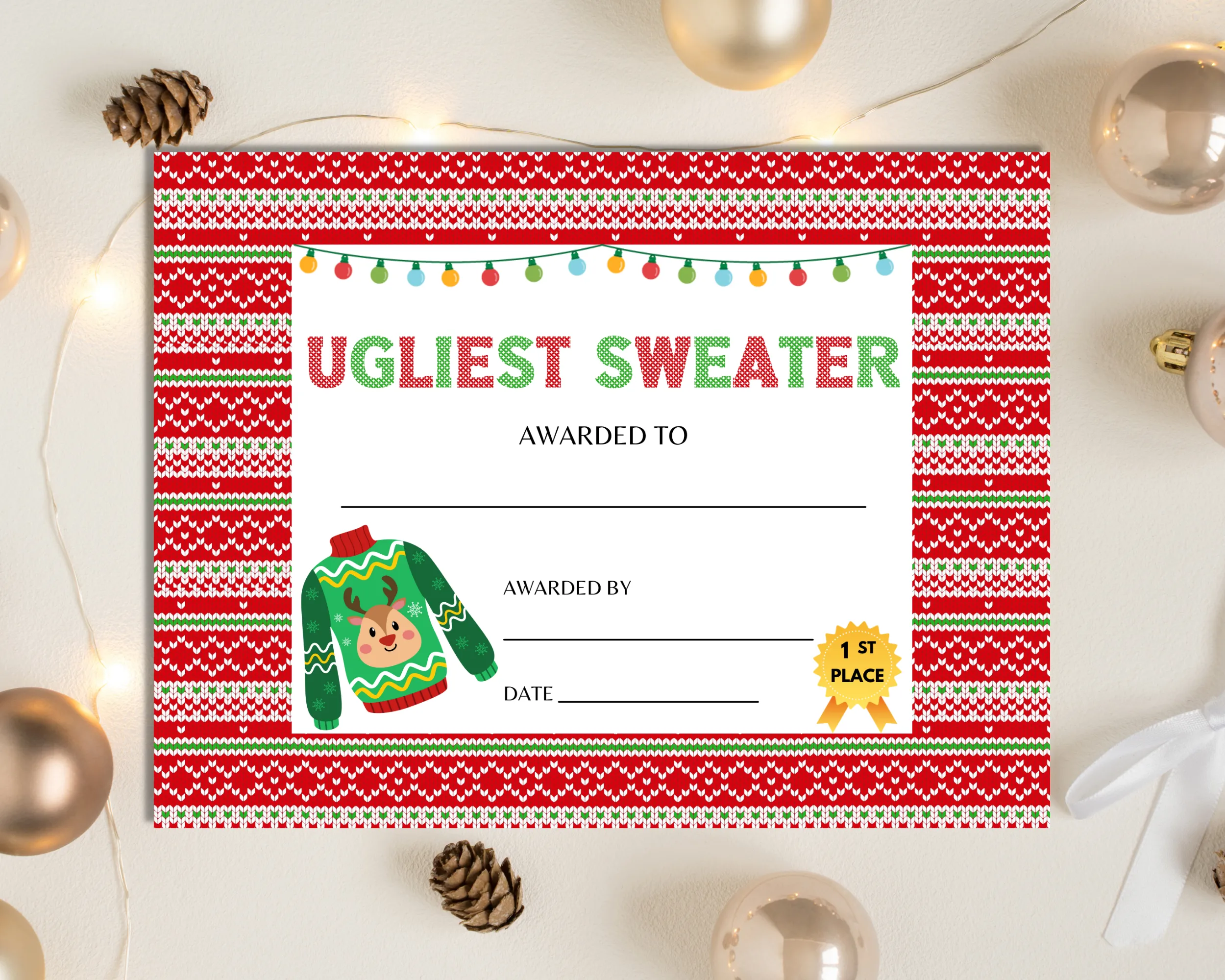 Printable Ugly Sweater Award, Voting Cards, and Sign