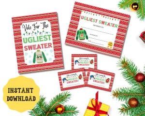 Printable Ugly Sweater Award, Voting Cards, and Sign