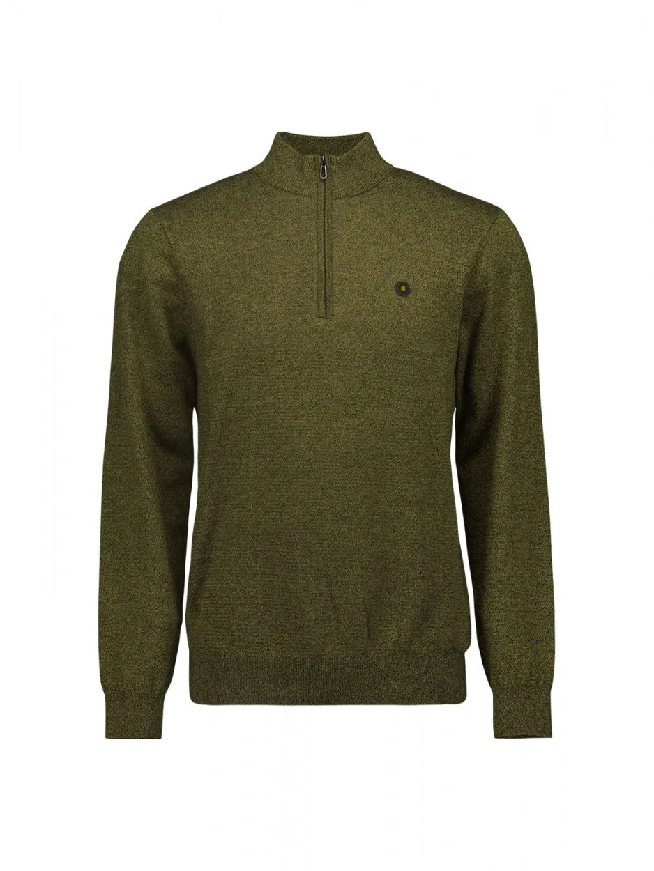 Pullover Half Zip 2 Coloured Melange | Olive