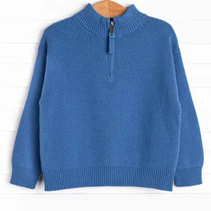 Quarter Zip Knitted Sweater, Medium Blue