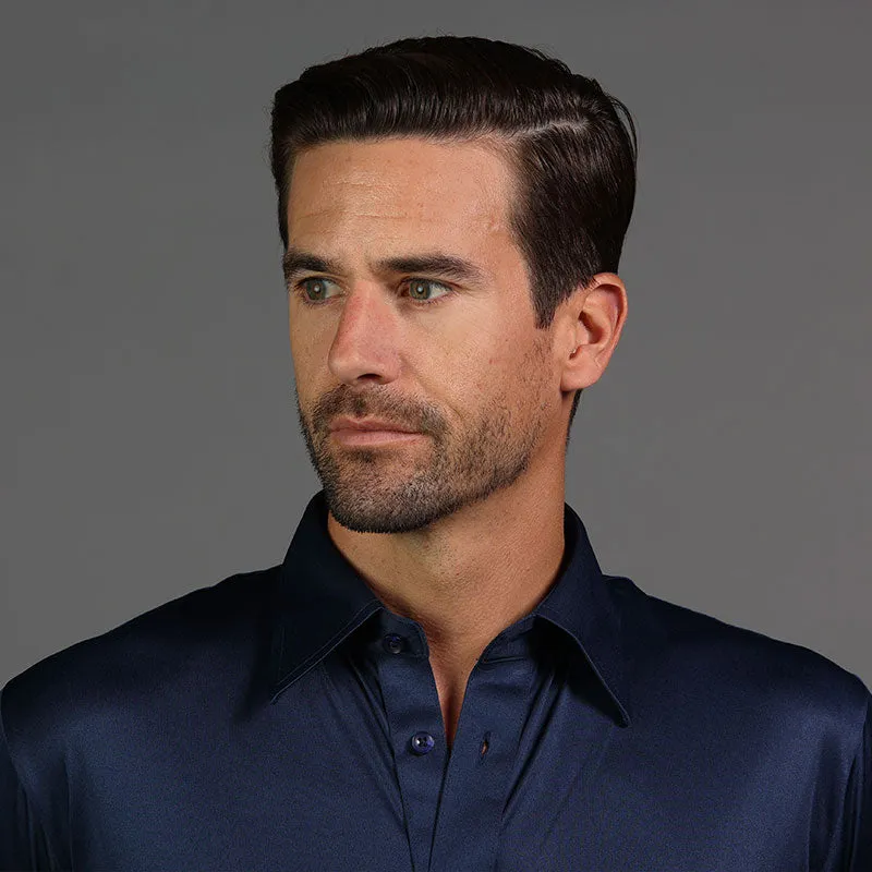 Quattro Flex Dress Shirt with English Spread Collar Navy