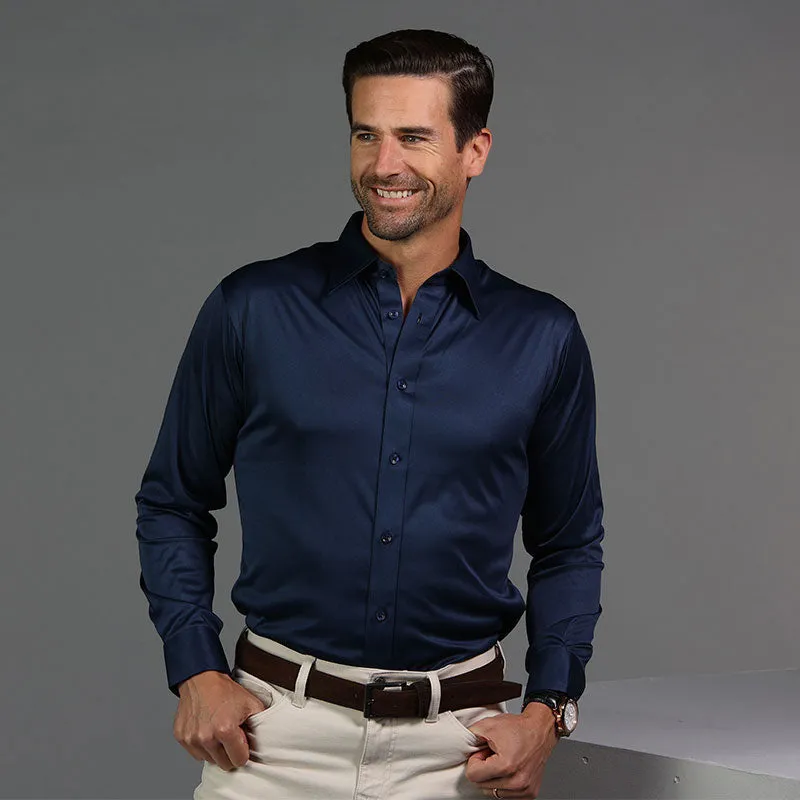 Quattro Flex Dress Shirt with English Spread Collar Navy