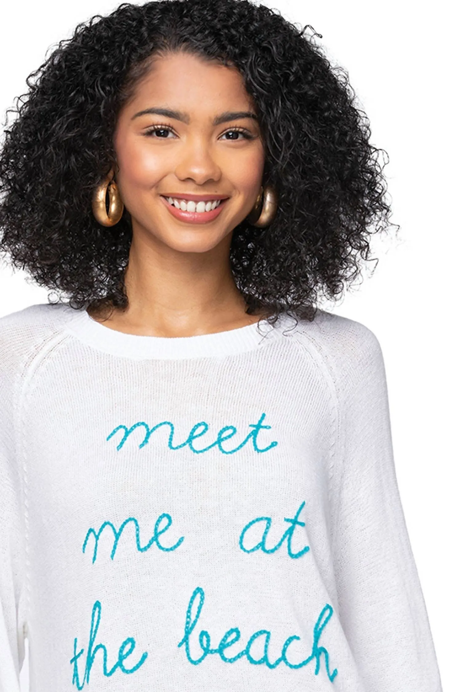 "meet Me At The Beach" Embroidered Sweater In White