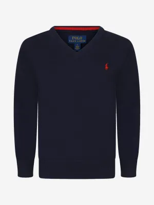 Ralph Lauren Boys Navy Fine Cotton V Neck Sweater