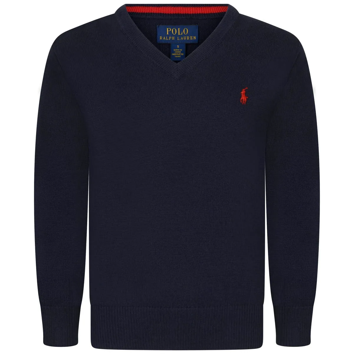 Ralph Lauren Boys Navy Fine Cotton V Neck Sweater