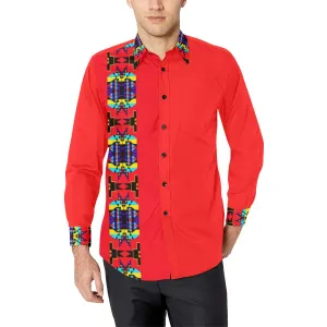 Red Blanket Strip Dress Shirt