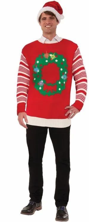 Red Light-Up Wreath Women's Ugly Christmas Sweater