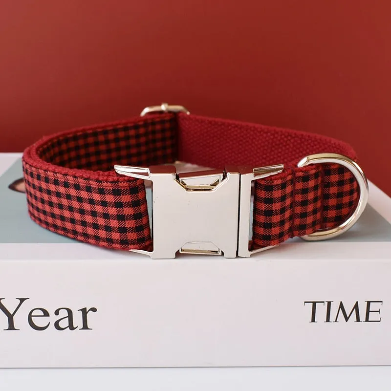 Red Shades Of Checks In Style:  Personalized Collar and Leash Set