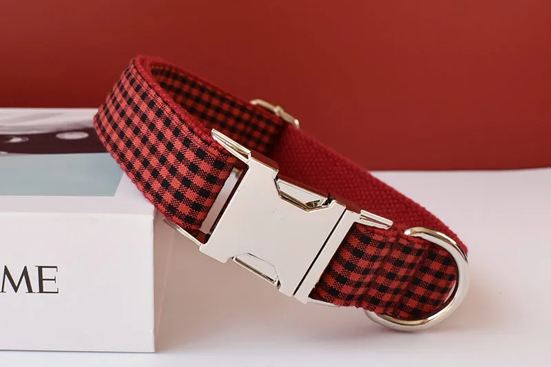 Red Shades Of Checks In Style:  Personalized Collar and Leash Set