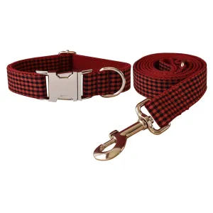 Red Shades Of Checks In Style:  Personalized Collar and Leash Set