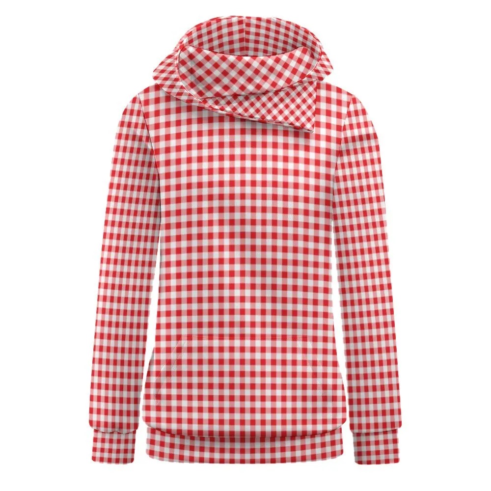 Red Sweater, Women's Hoodie, Fleece Sweater, Red Hoodie, Gingham Sweater, Women's Pullover, Red Gingham Sweater, Retro Sweater