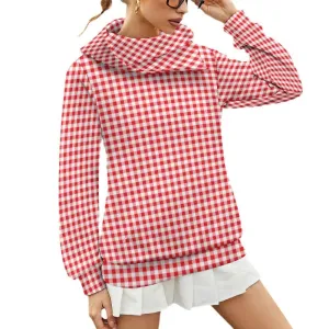 Red Sweater, Women's Hoodie, Fleece Sweater, Red Hoodie, Gingham Sweater, Women's Pullover, Red Gingham Sweater, Retro Sweater