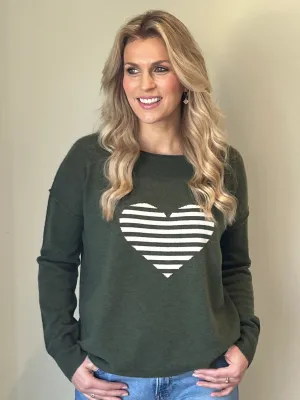 Relaxed crew neck sweater with intarsia heart