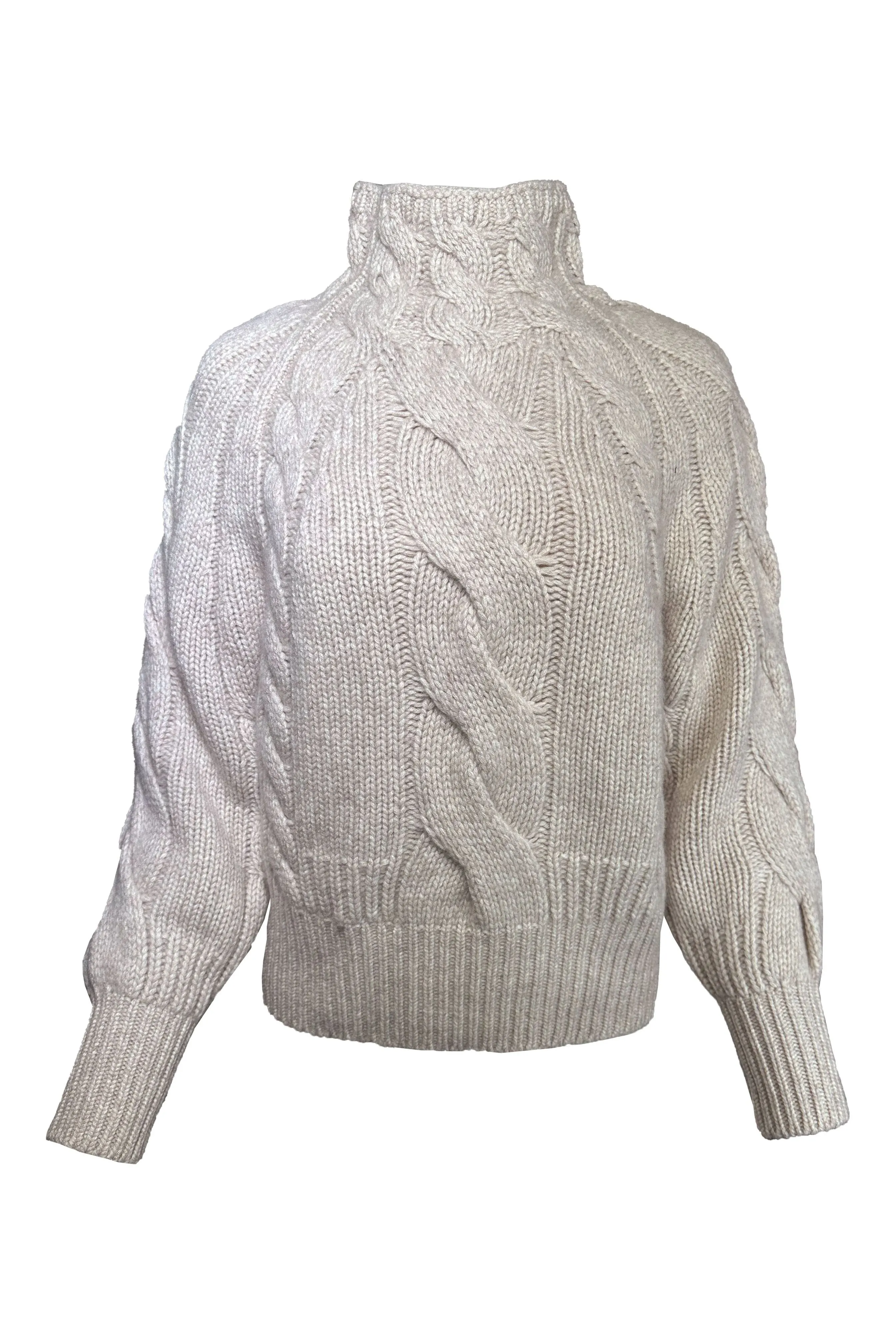 Repeat Chunky Cable Knit Cashmere Turtleneck Sweater 103513-1130 | Sand