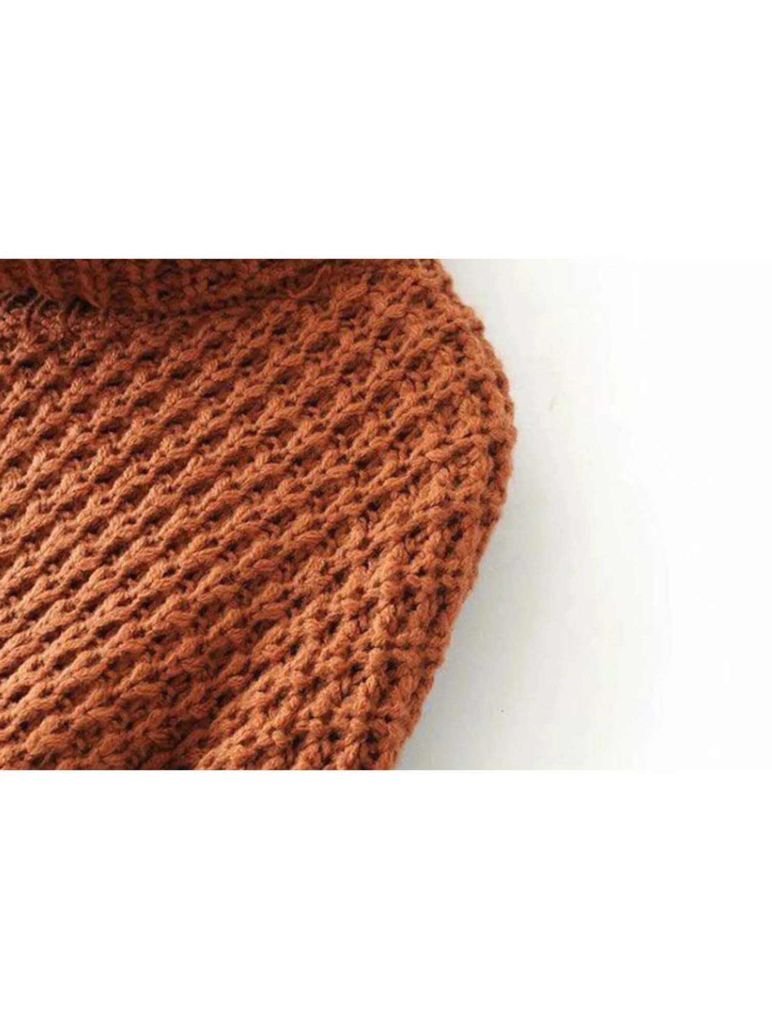 'Retta' Cognac Ribbed Cropped Turtleneck Sweater