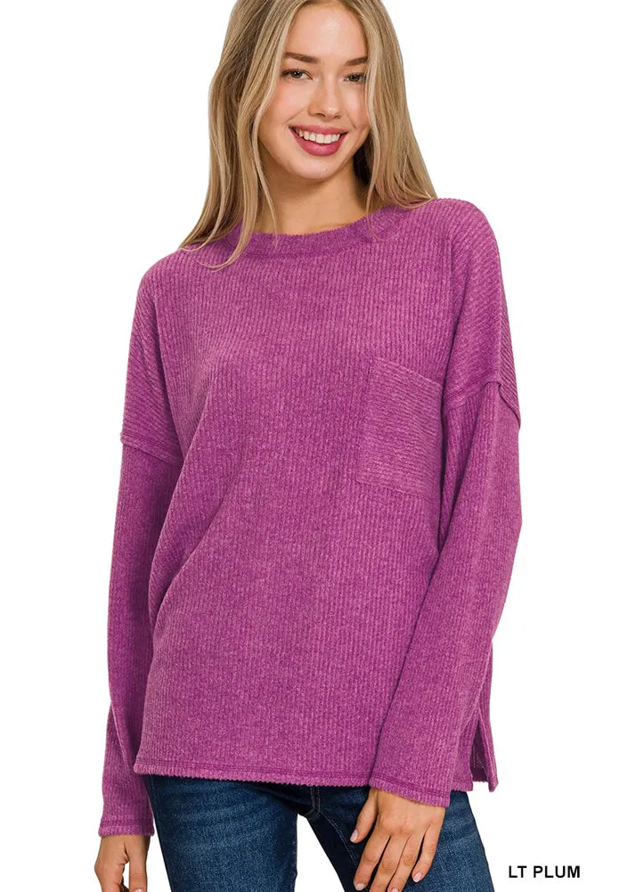 Ribbed Melange Hacci Sweater in Light Plum by Zenana