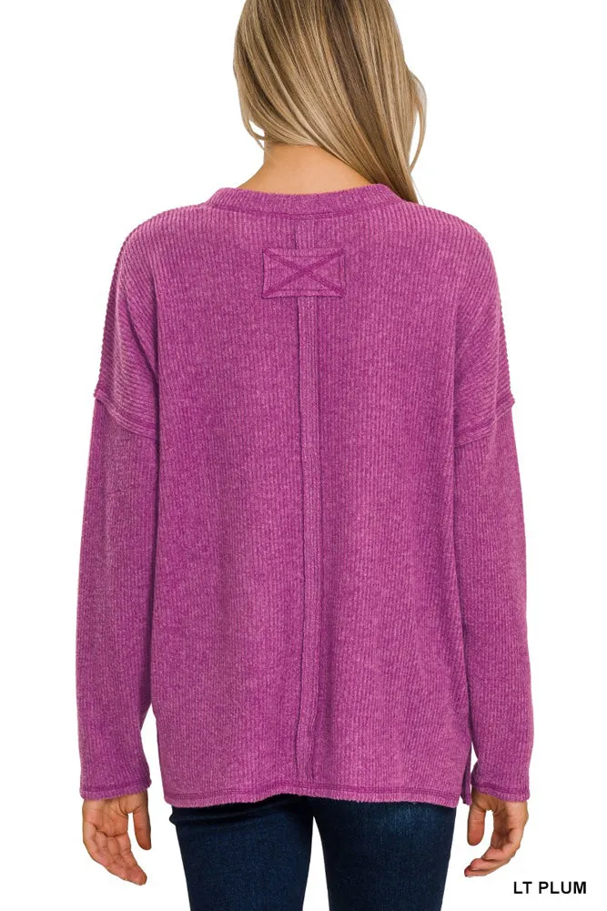 Ribbed Melange Hacci Sweater in Light Plum by Zenana