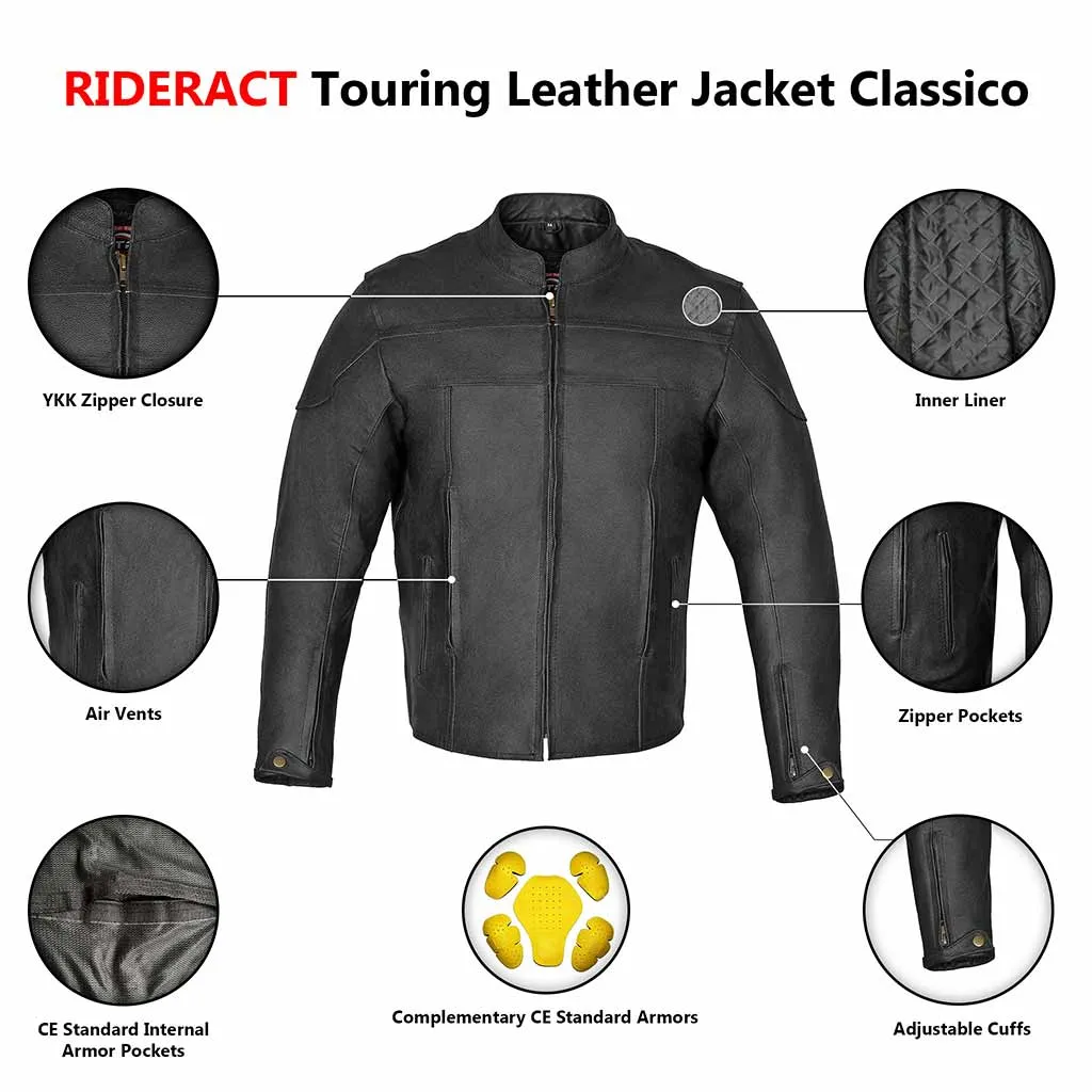 RIDERACT® Men Leather Motorcycle Jacket Classico Moto Jacket