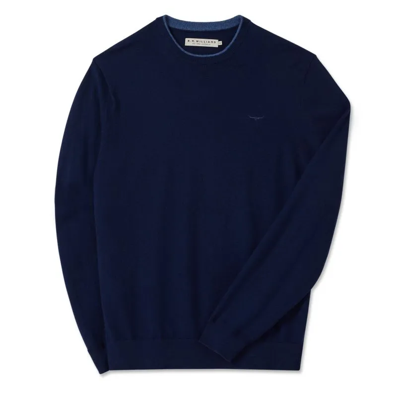 R.M.Williams Howe Mens Australian Extra Fine Merino Crew Neck Sweater - Navy